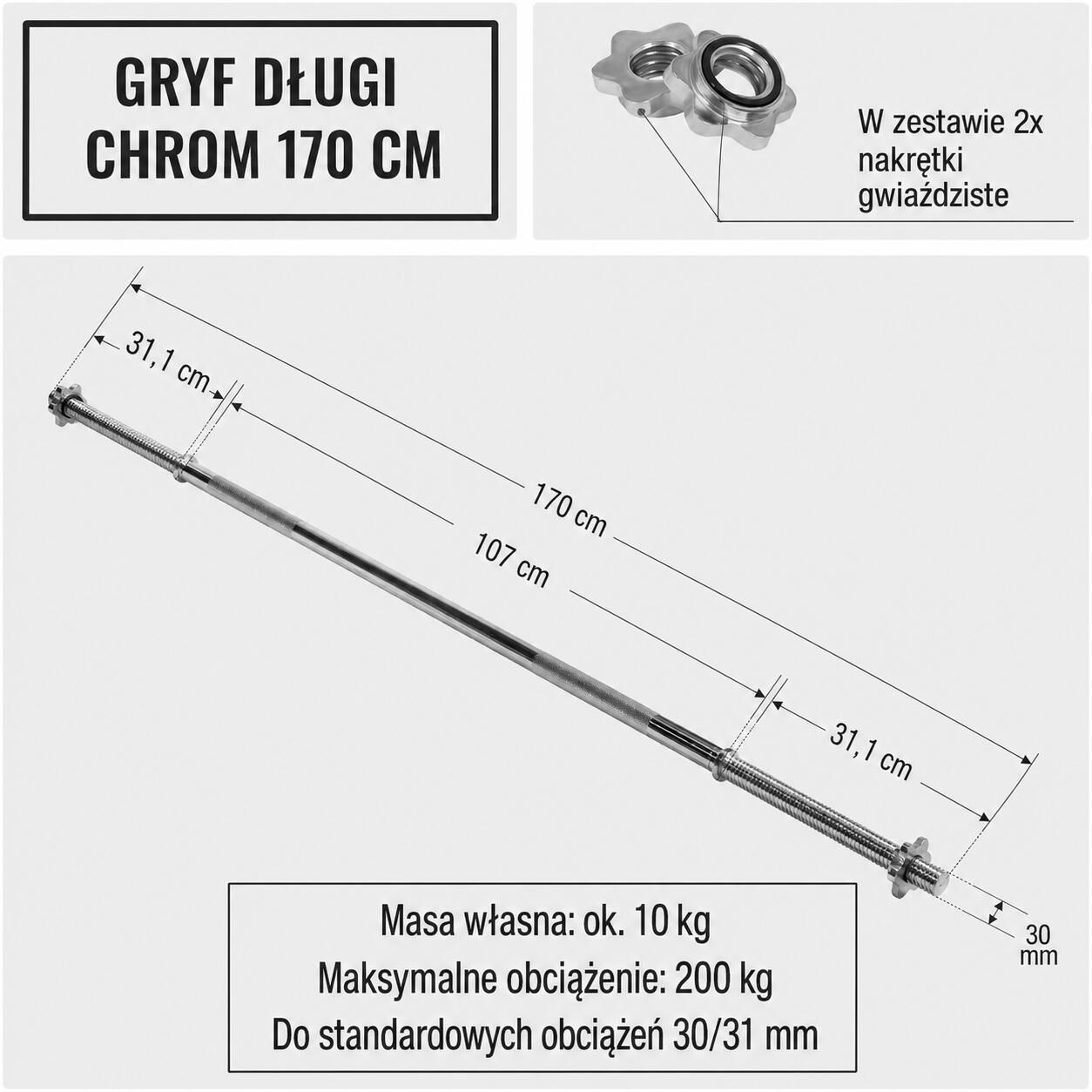 Sztanga  70 kg regulowana obciążenia bitumiczne gryf prosty 6/7