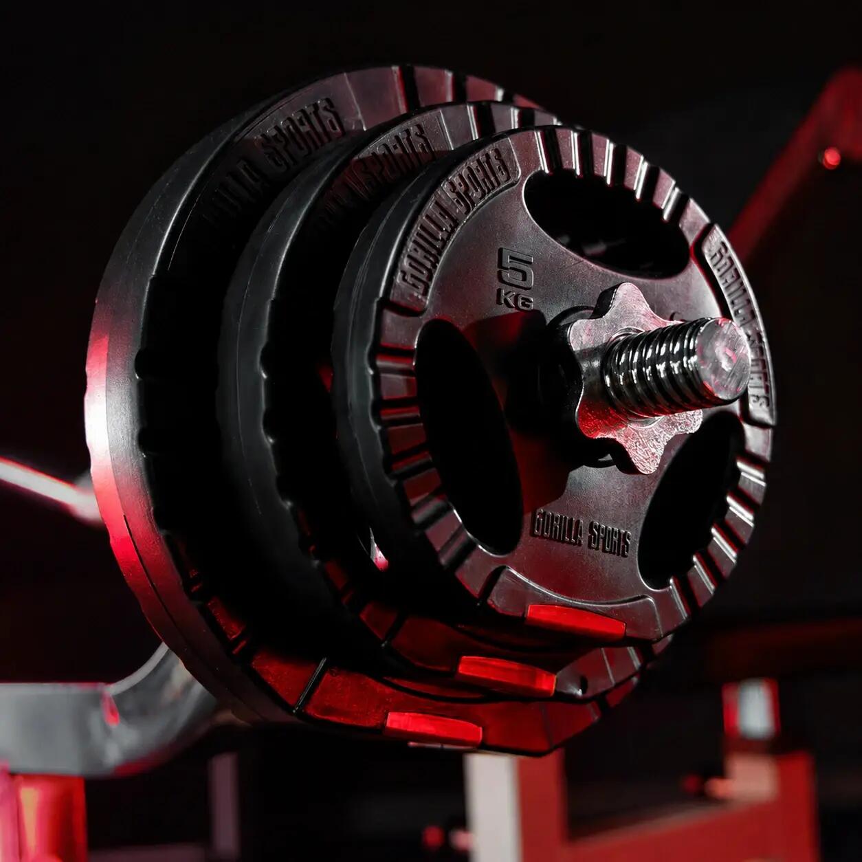 Sztanga 100 kg: gryf prosty + obciążenia bitumiczne z uchwytami 5/7