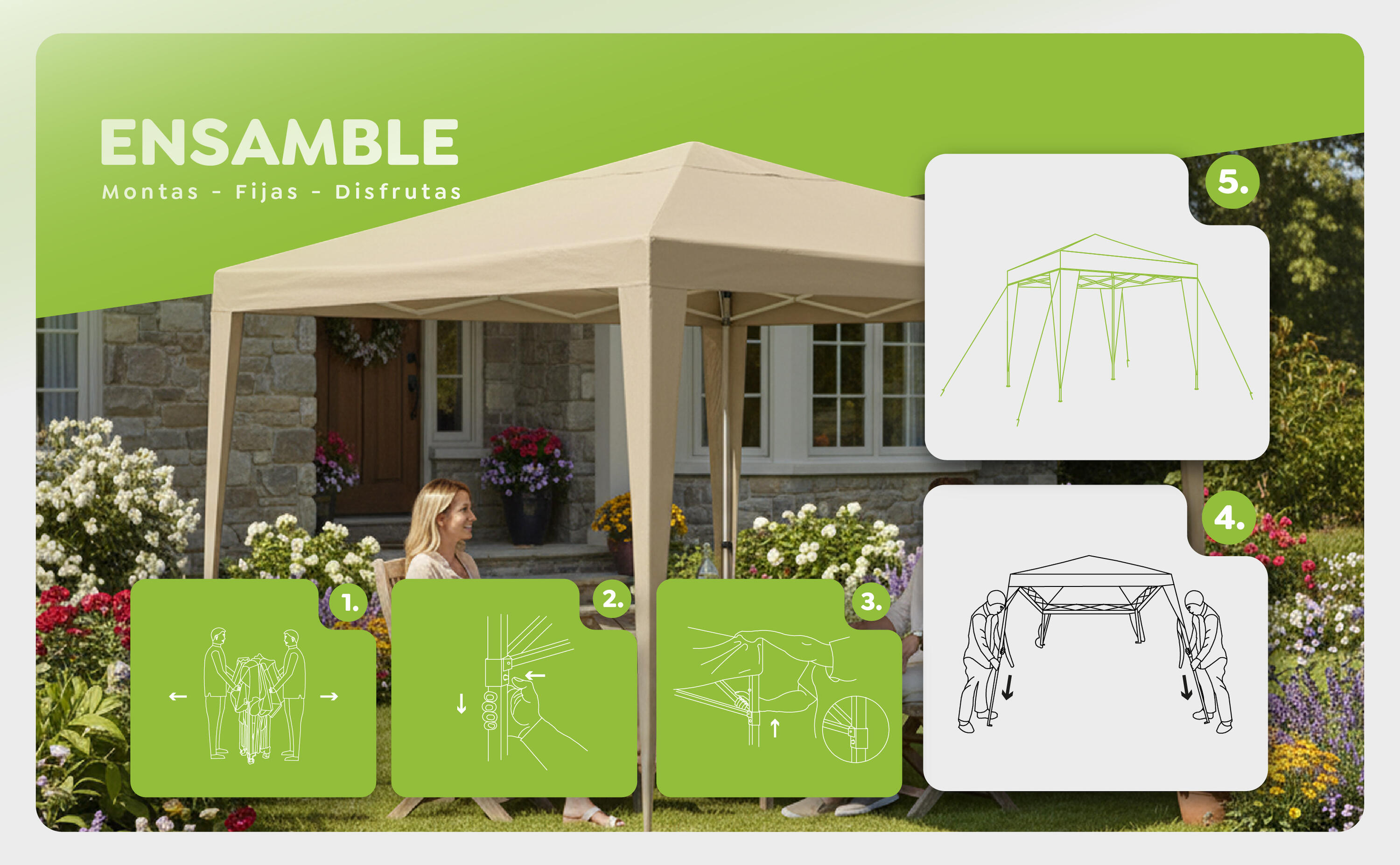 Opvouwbare tent 3x3 m Classic Beige - Waterdicht - Winddicht - Winden 4/7