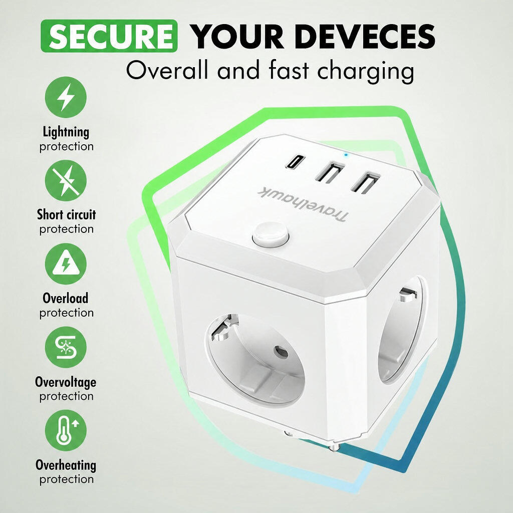Multiprise – PowerCube 7 en 1 avec ports USB-A et USB-C 4/7