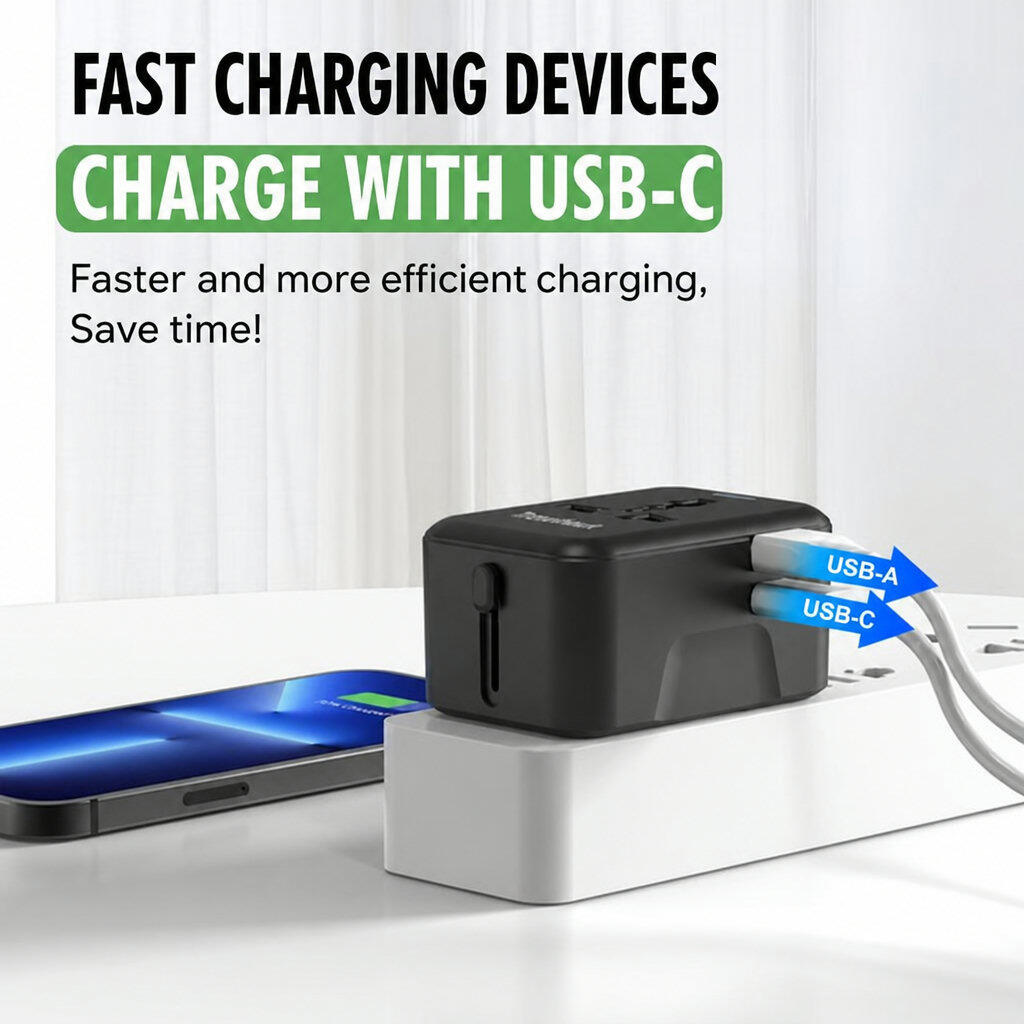 Enchufe de viaje universal: enchufe mundial con USB y USB-C. 3/7