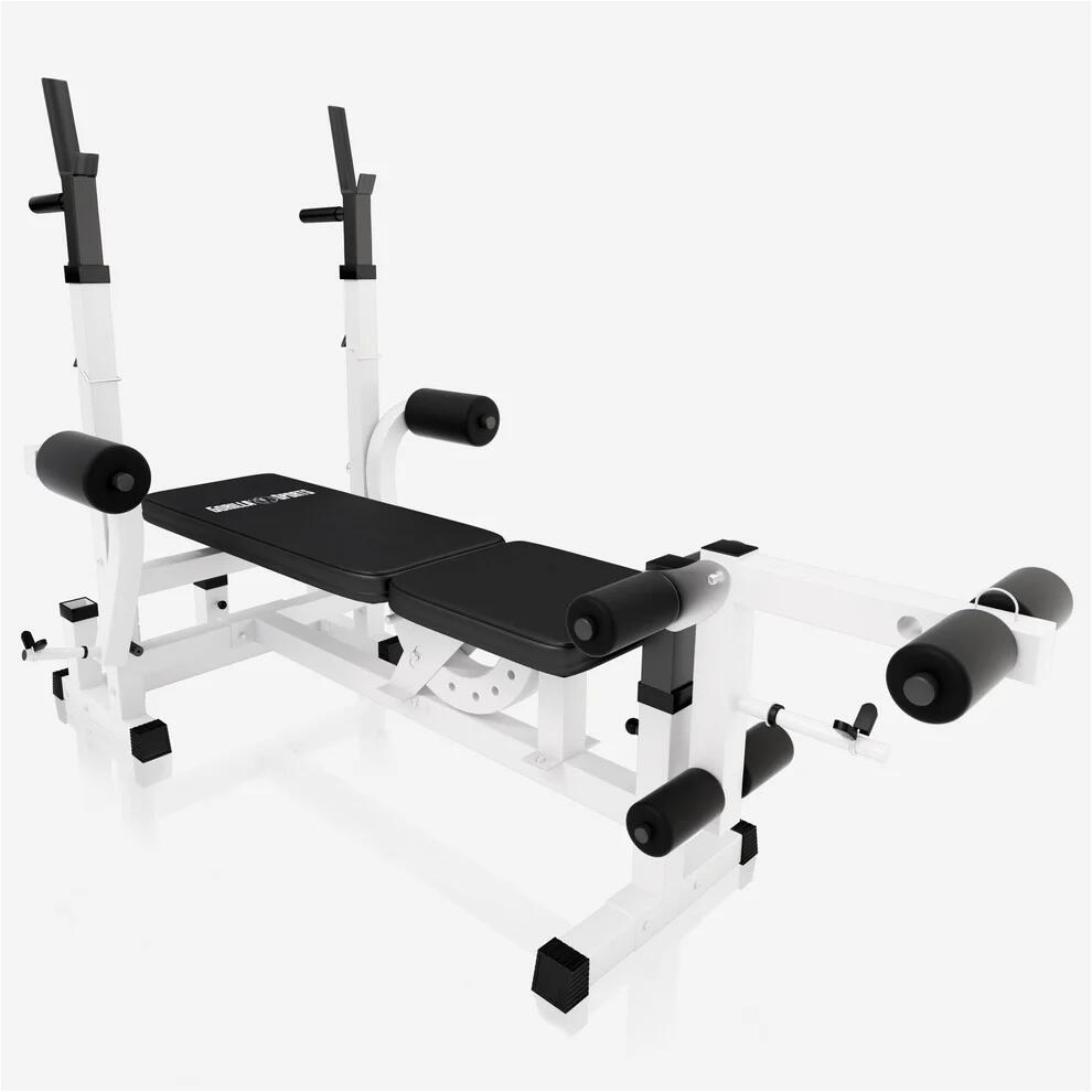 Zestaw 70 kg - Ławka wielofunkcyjna 6w1 + 2 sztangi bitumiczne 9/14