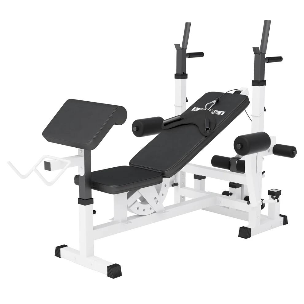 Zestaw 100 kg - Ławka wielofunkcyjna 6w1 + 2 sztangi bitumiczne 7/14