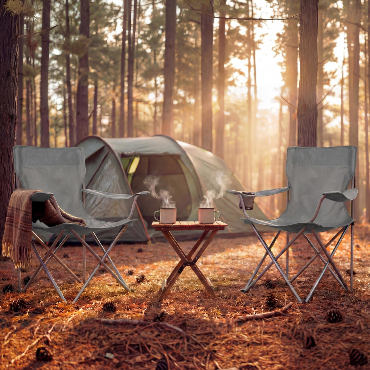 Campingstoelen - opvouwbaar - 2 - pack - 120kg draagvermogen - visstoel - grijs 4/6