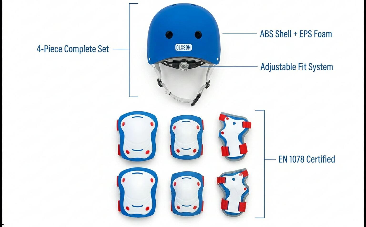 Capacete Criança OLSSON Azul M/L + Kit de Proteção - Trotinete Patins Bicicleta 3/7