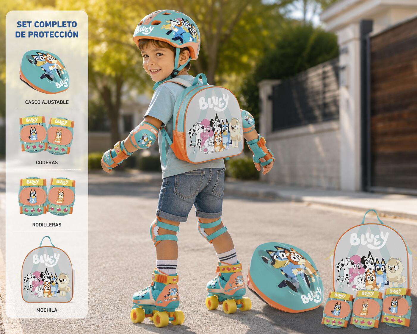 Set de Protecciones Bluey para Patinaje Infantil Mochila Casco y Protecciones 2/2