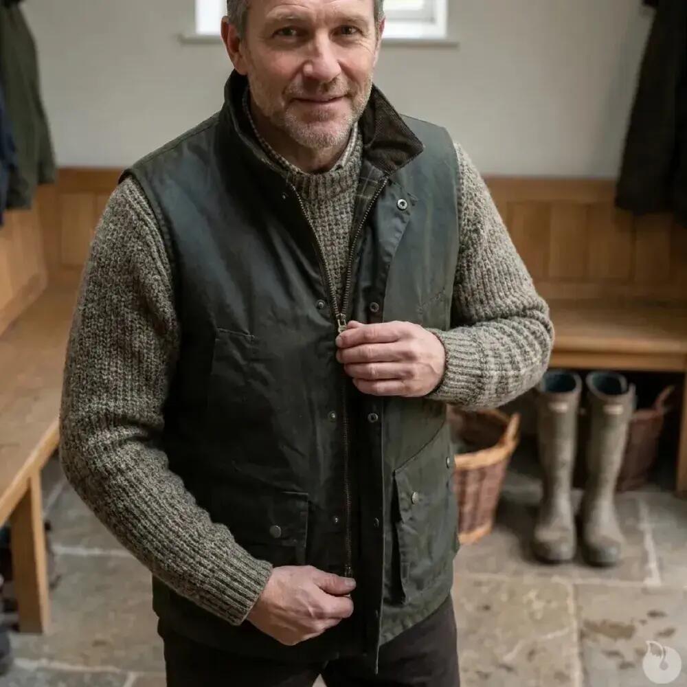Gilet Walker and Hawkes Winchester Vert Coton Ciré 4/5