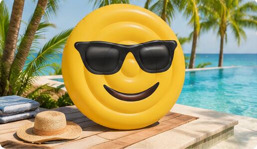 Colchoneta hinchable Emoji cara gafas 140cm PVC piscina playa ligera 3/5