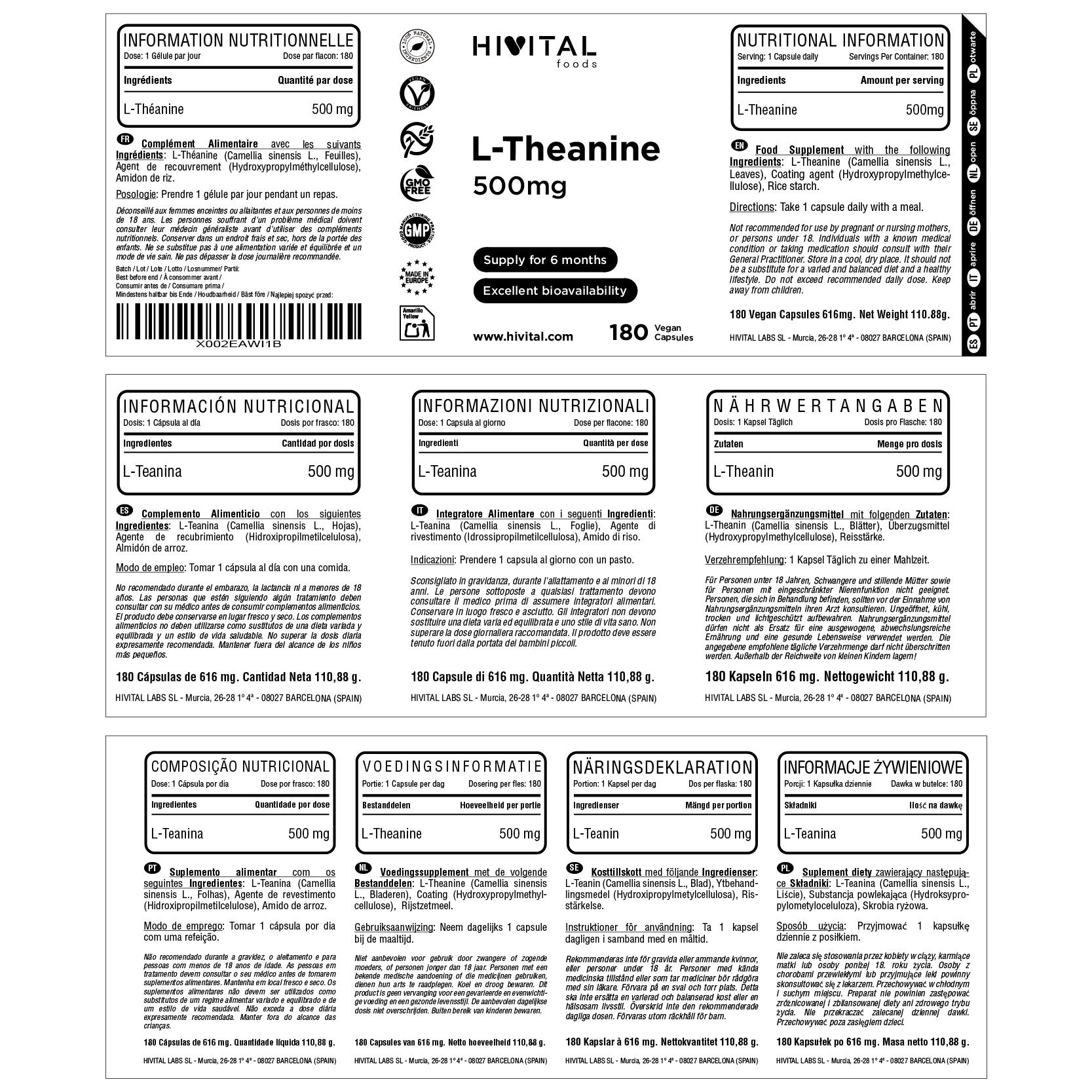 L-Teanina 500 mg | 180 cápsulas veganas 2/2