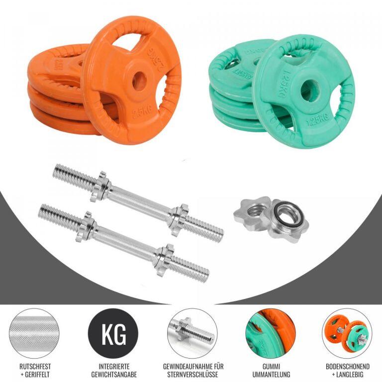 Set gantere din fontă cu înveliș din cauciuc și fixare cu cleme/piulite 20 kg