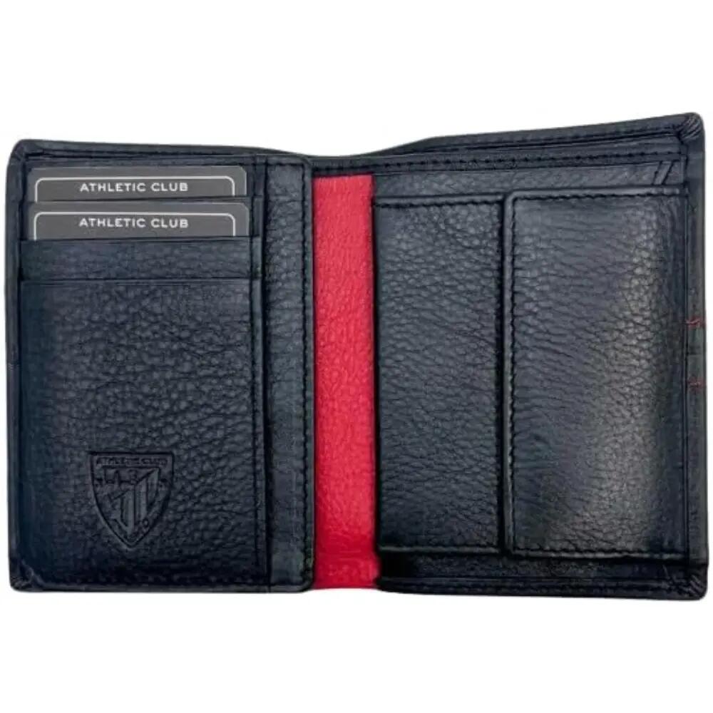 Billetera de Piel con Monedero Athletic Club Horizontal Negra Ojales Rojos 2/2