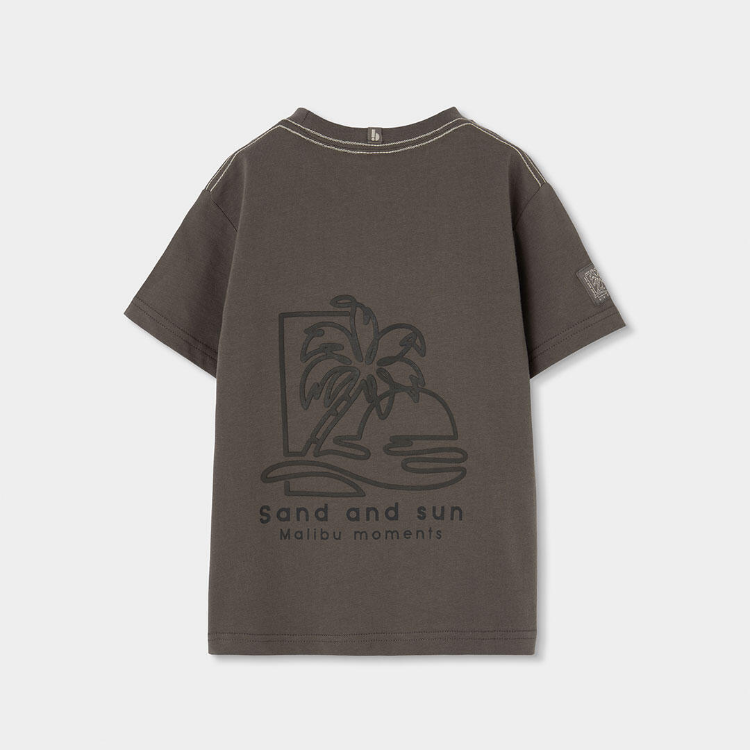 Camiseta de Punto para Niño Marrón con Bolsillo Estampado 2/4