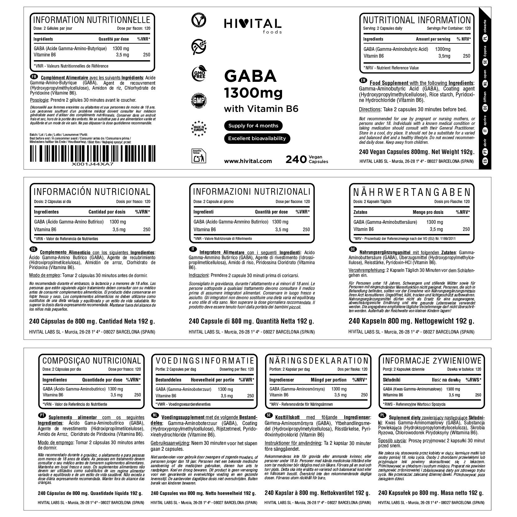 Gaba 1300 mg | 240 cápsulas veganas 2/2