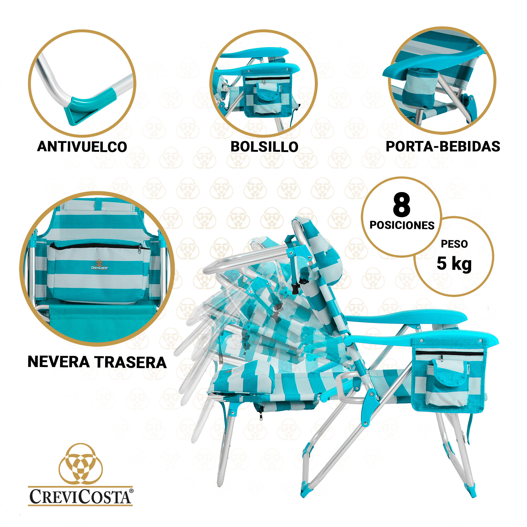 Silla de Playa 62x62x87 cm Nautilus 2108 - CREVICOSTA. Aguamarina 3/6