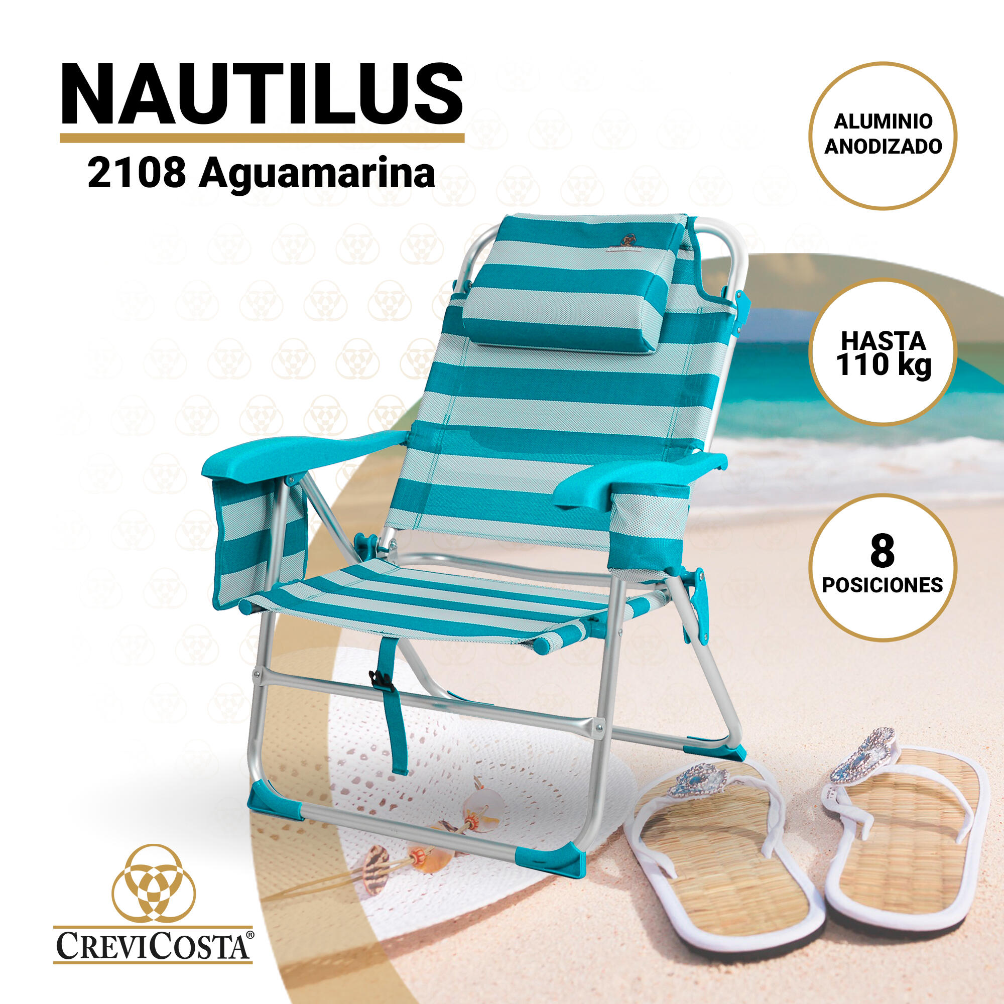 Silla de Playa 62x62x87 cm Nautilus 2108 - CREVICOSTA. Aguamarina 2/6