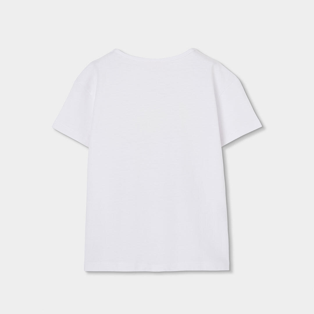 Camiseta de Algodón para Niña Blanca con Estampado de Surfista 2/4