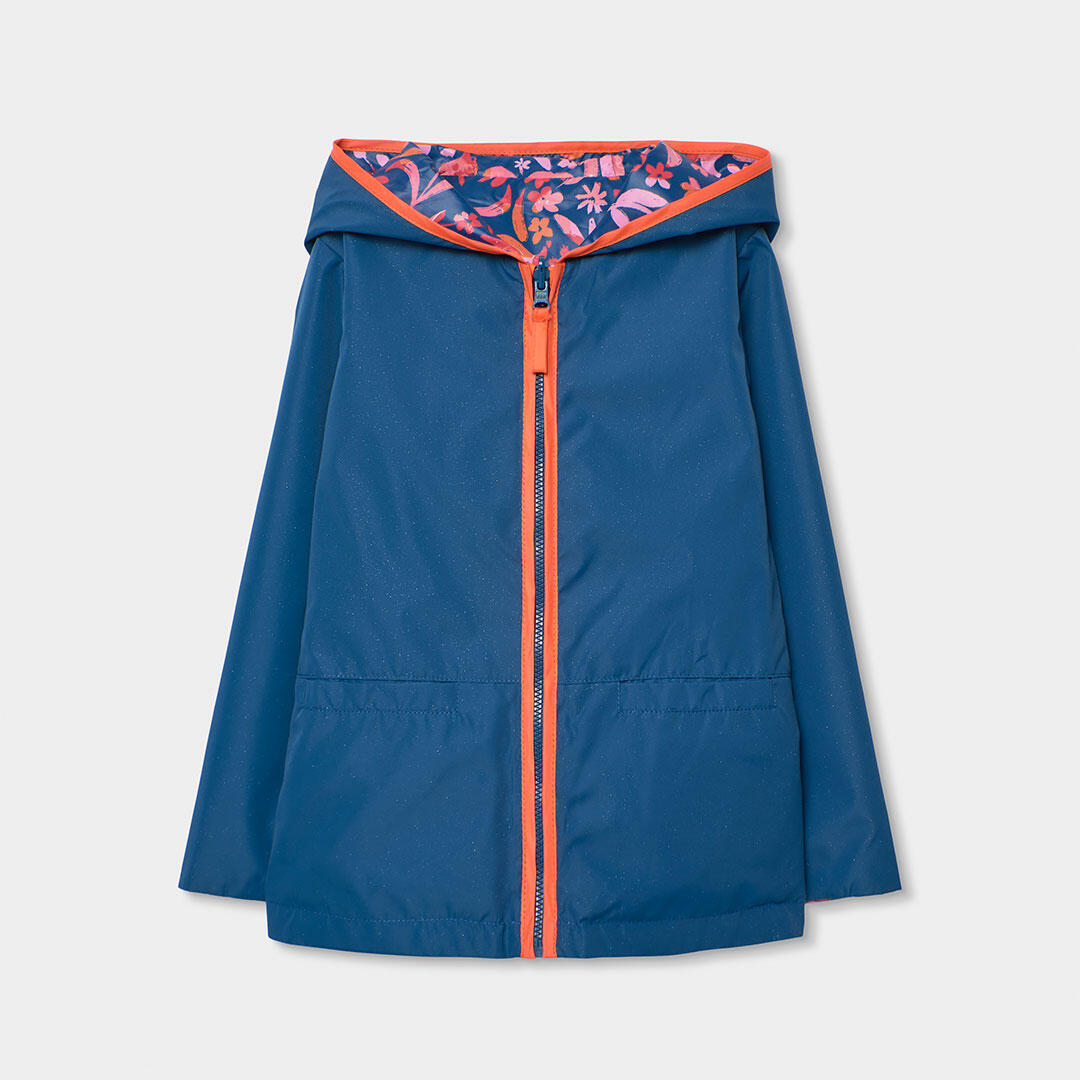 Parka reversible para niña con estampado floral, azul marino 3/7