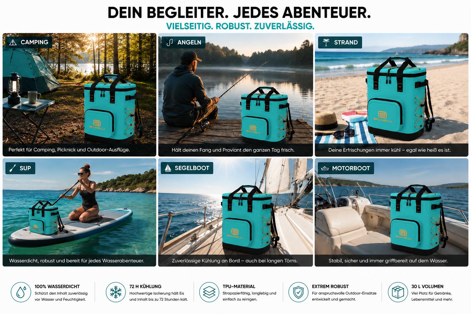 Zaino termico 30L impermeabile per campeggio, SUP e barca 8/8