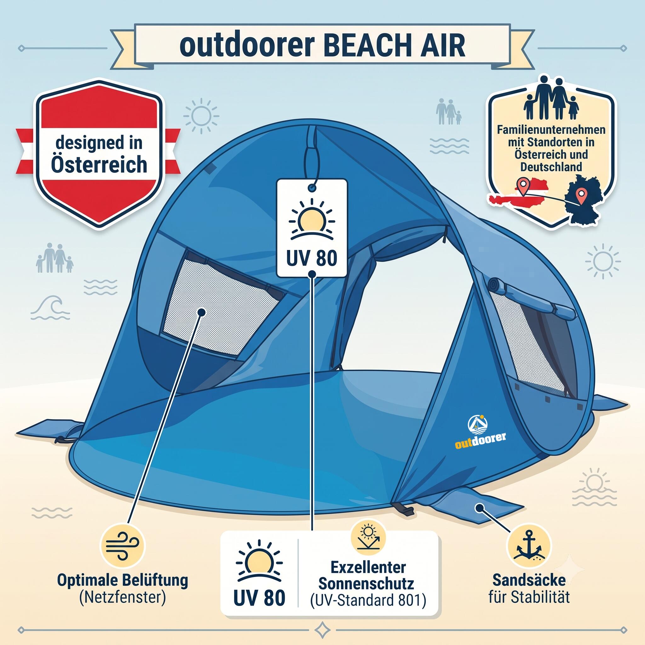 Pop Up Strandmuschel Beach Air - Strandzelt mit Belüftung 2/7