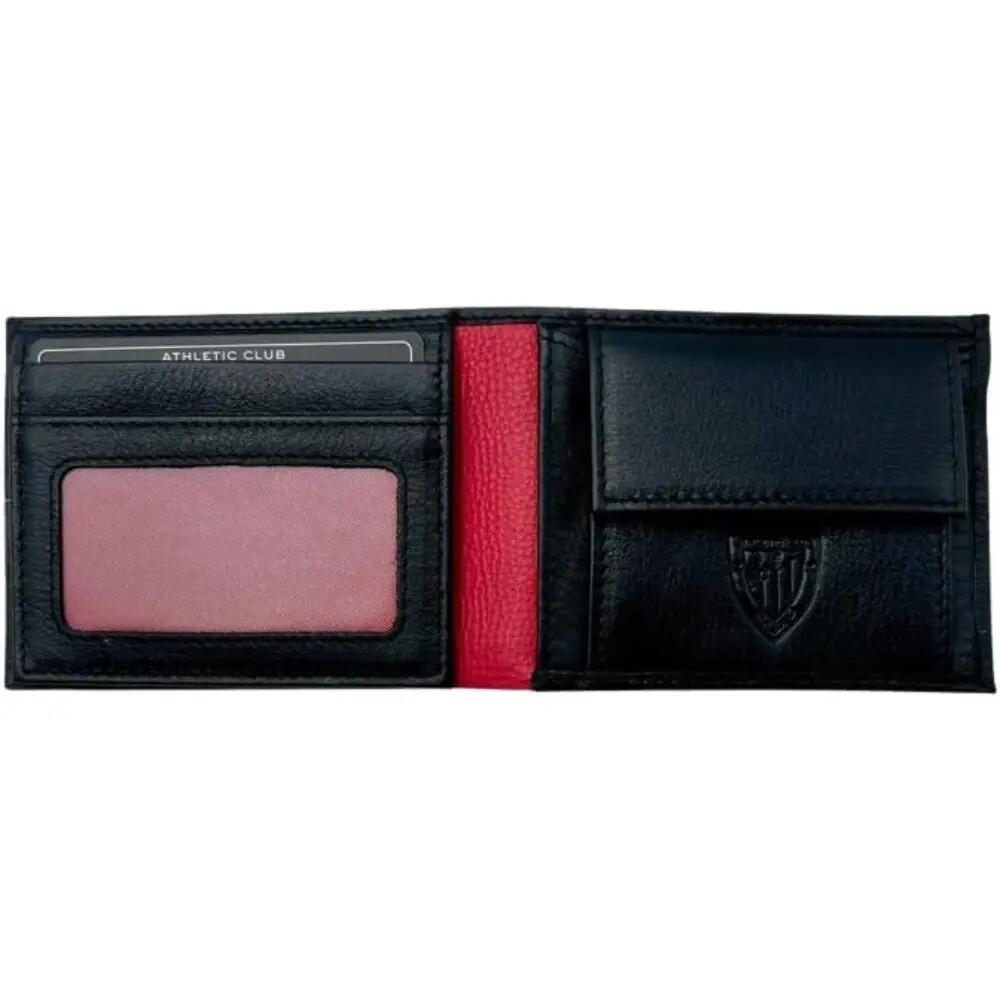 Billetera de Piel con Monedero Athletic Club Vertical Negra Ojales Rojos 2/2