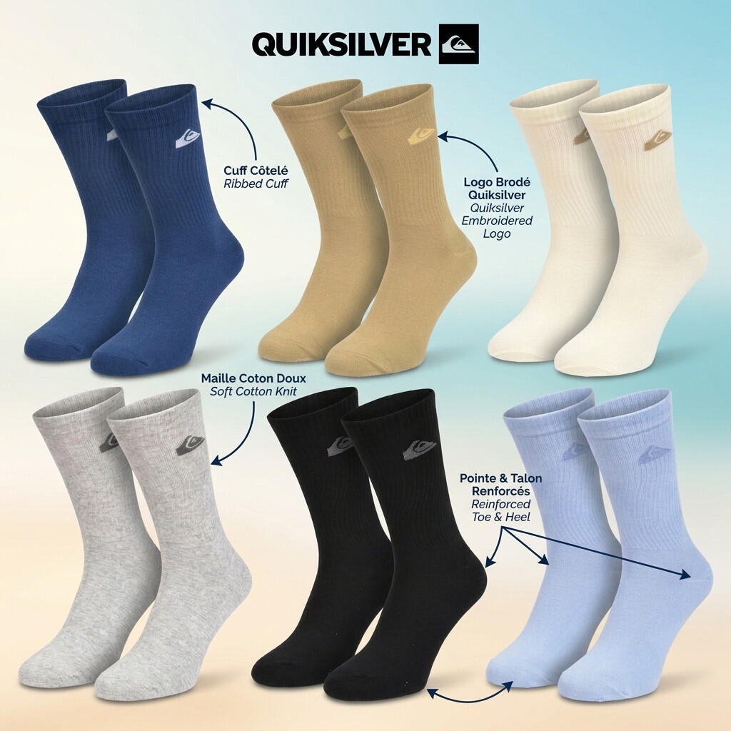 Quiksilver Conjunto de Meias Masculinas Crew Lote de 6 Pares Regular Lifestyle 5/7
