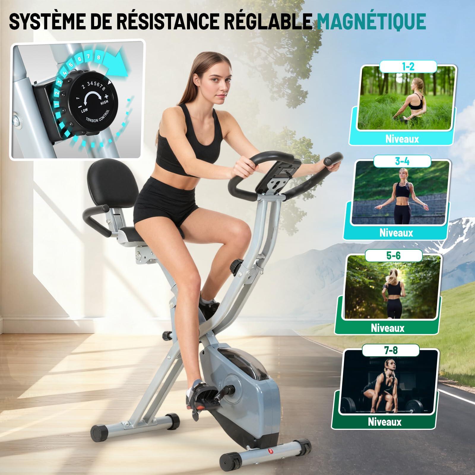 2-IN-1 Vélo d'Appartement Pliable, Velo Appartement Cardio Training 8 Niveaux 2/7