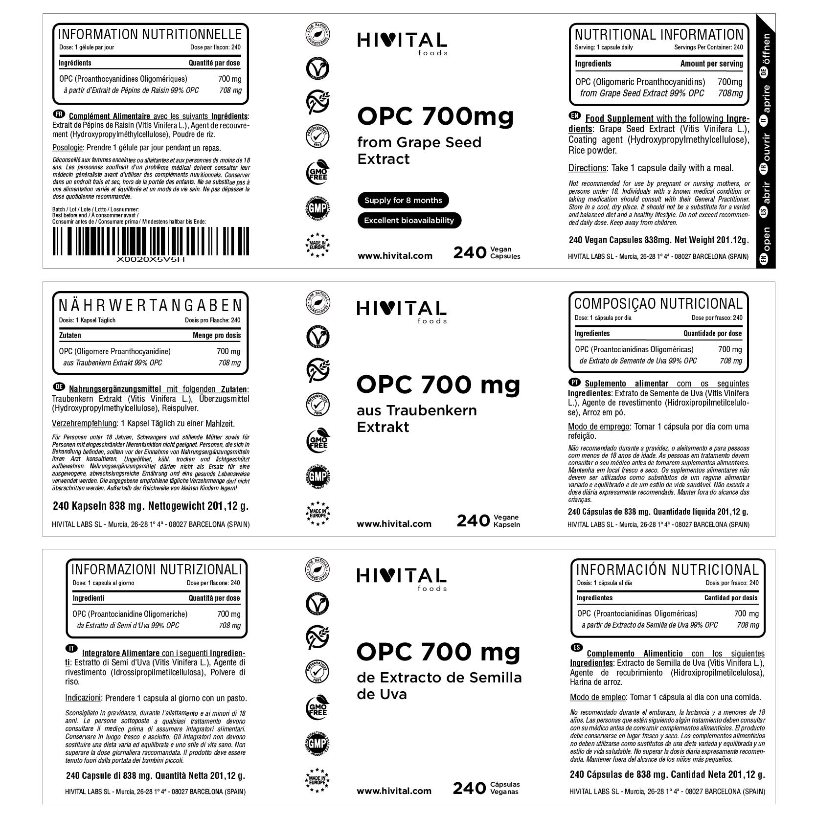 OPC de semente de uva 700 mg | 240 cápsulas veganas 2/2