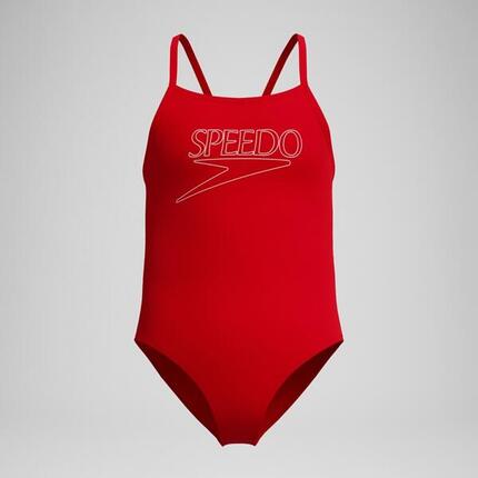 Speedo Girls Endurance+ Logo Thinstrap Swimsuit - Red - 12Y