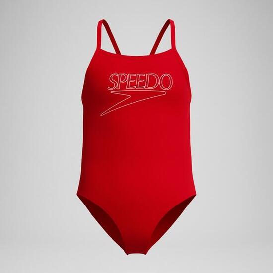 Speedo Girls Endurance+ Logo Thinstrap Swimsuit - Red - 12Y
