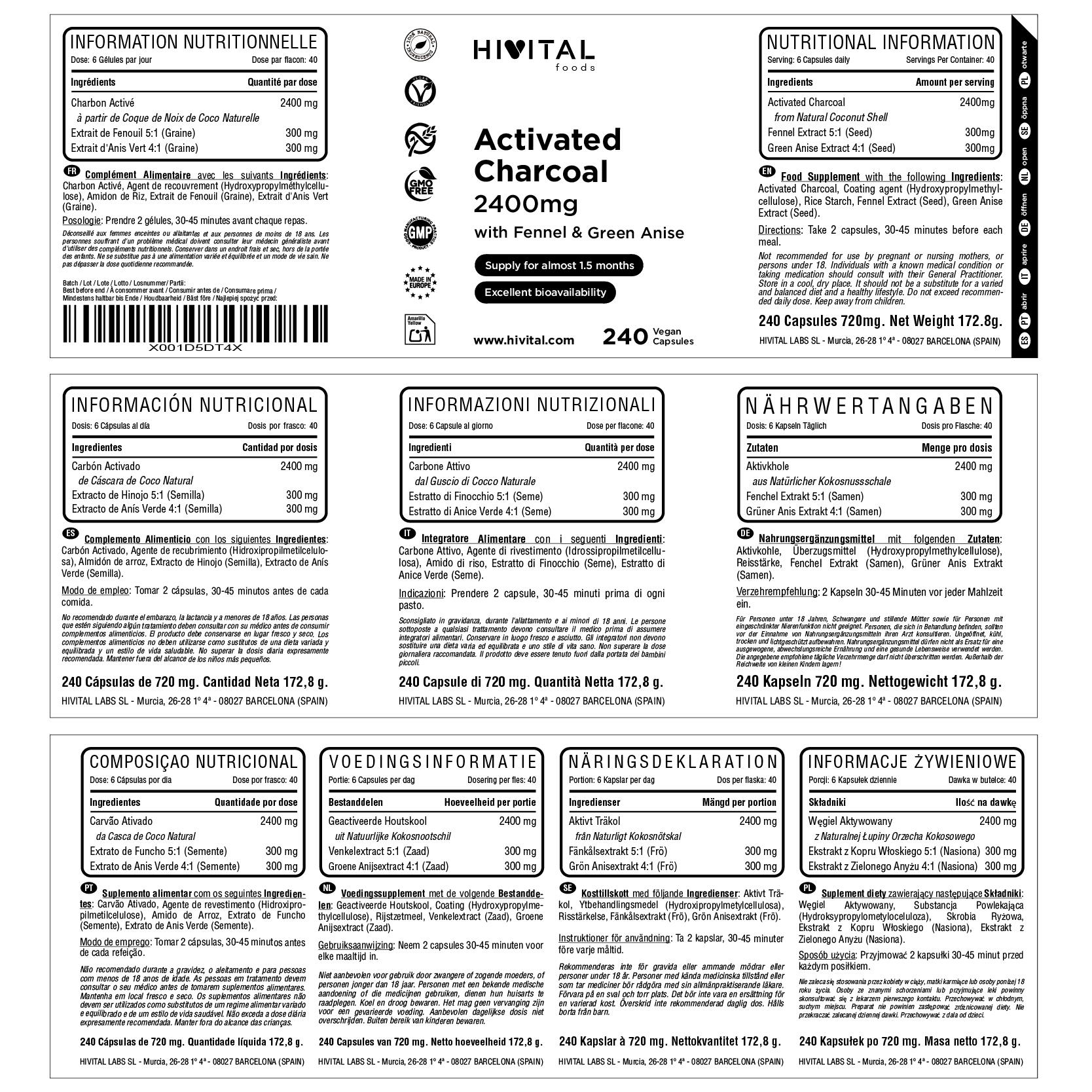Carbón Activado 2400 mg | 240 cápsulas veganas 2/2