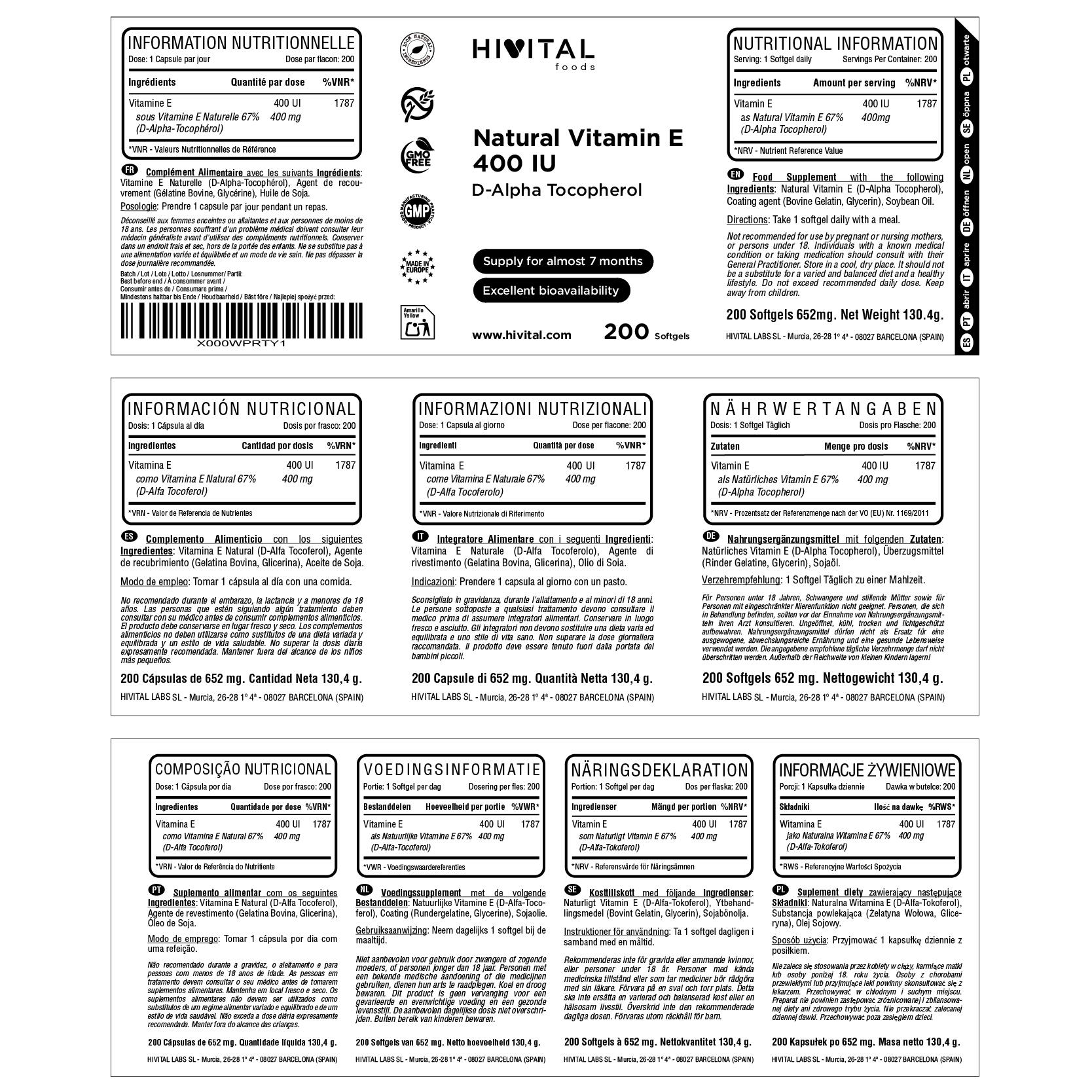 Vitamina E Natural 400 UI | 200 perlas 2/2