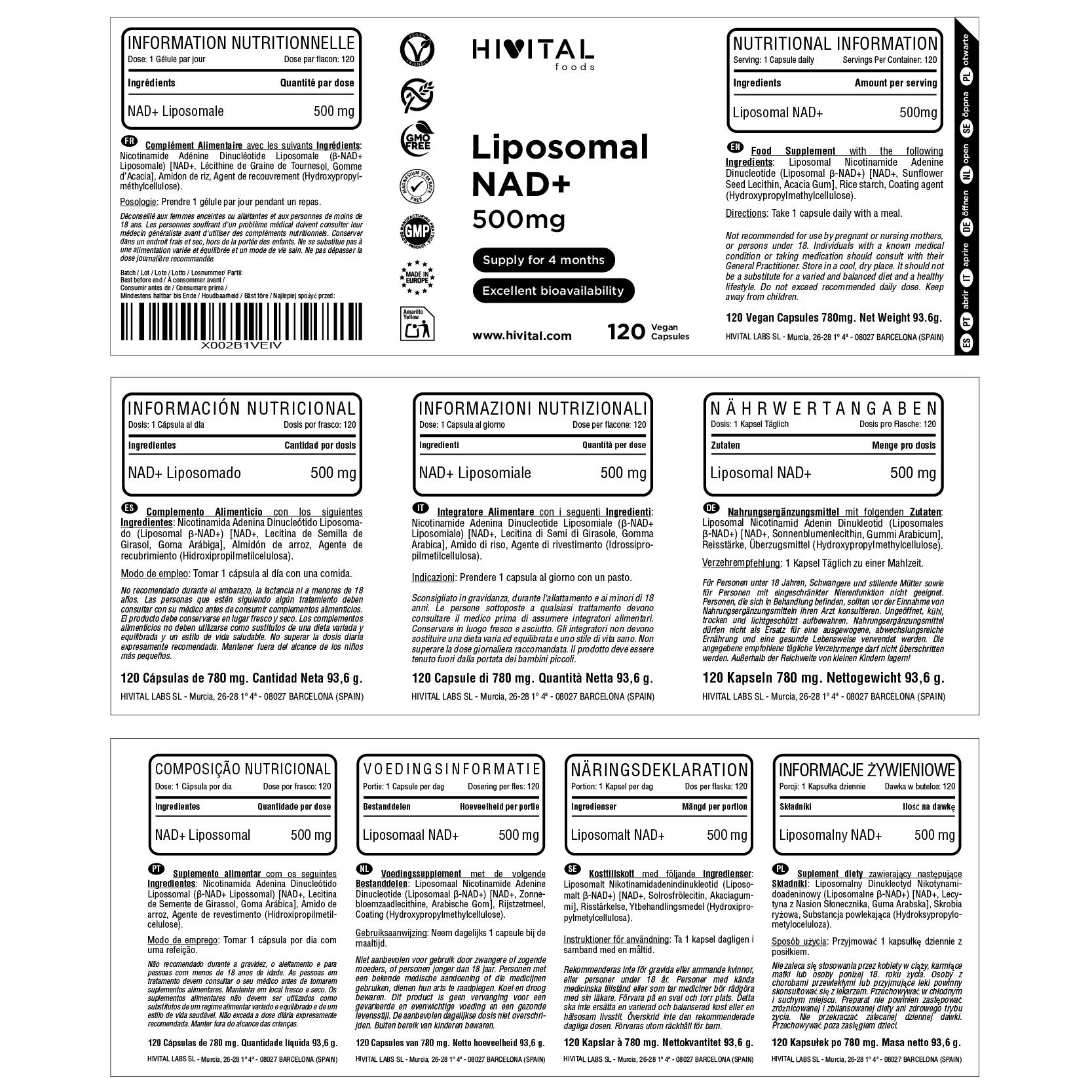 NAD+ Liposomal 500 mg | 120 cápsulas veganas 2/2