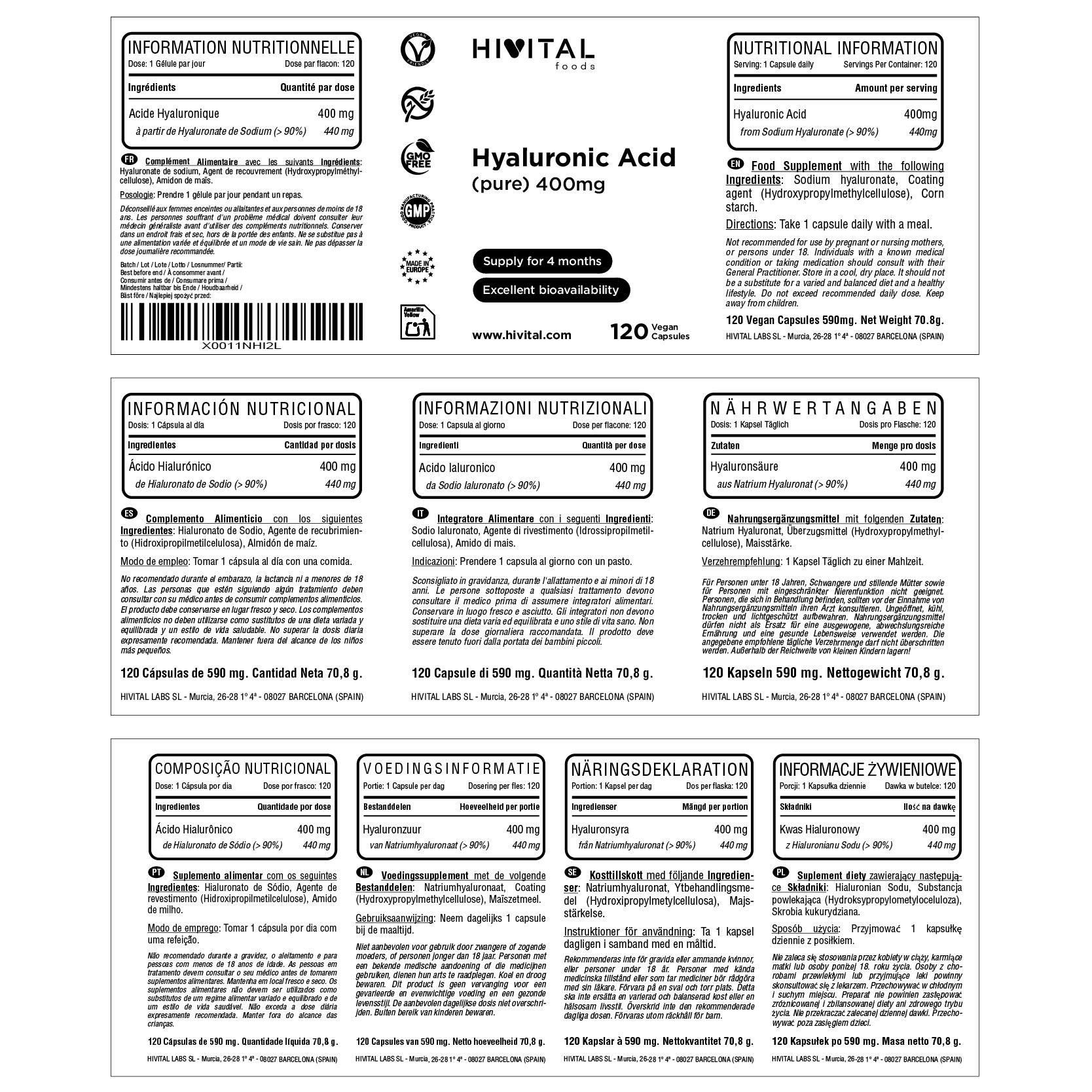 Ácido Hialurónico puro 400 mg | 120 cápsulas veganas 2/2