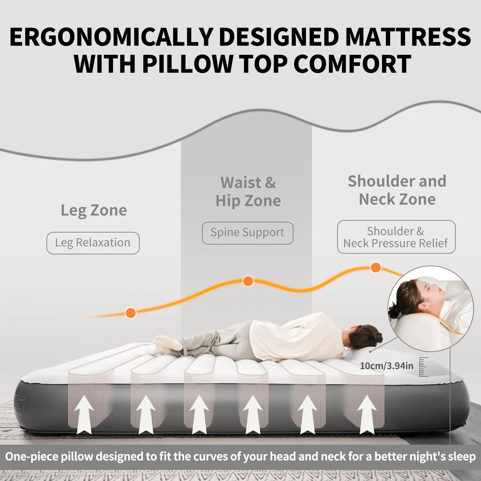 Matelas Gonflable Auto-Gonflant 3 Personnes 200x180x25 cm - Pompe Électrique 5/7