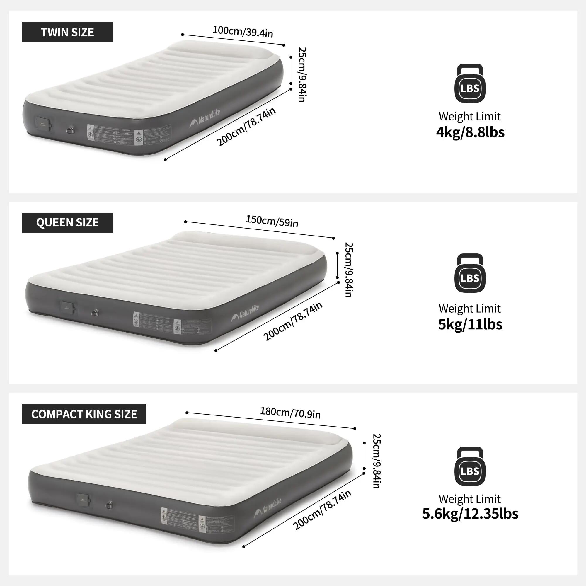 Matelas Gonflable Auto-Gonflant 3 Personnes 200x180x25 cm - Pompe Électrique 2/7
