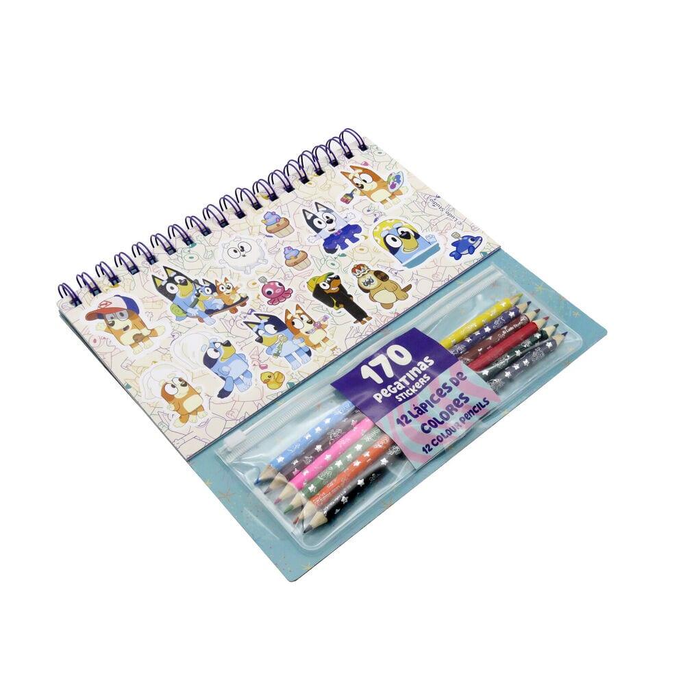 Conjunto de colorir infantil Bluey com 170 adesivos e lápis multicoloridos. 4/4
