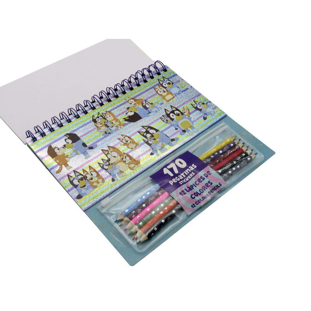 Conjunto de colorir infantil Bluey com 170 adesivos e lápis multicoloridos. 3/4