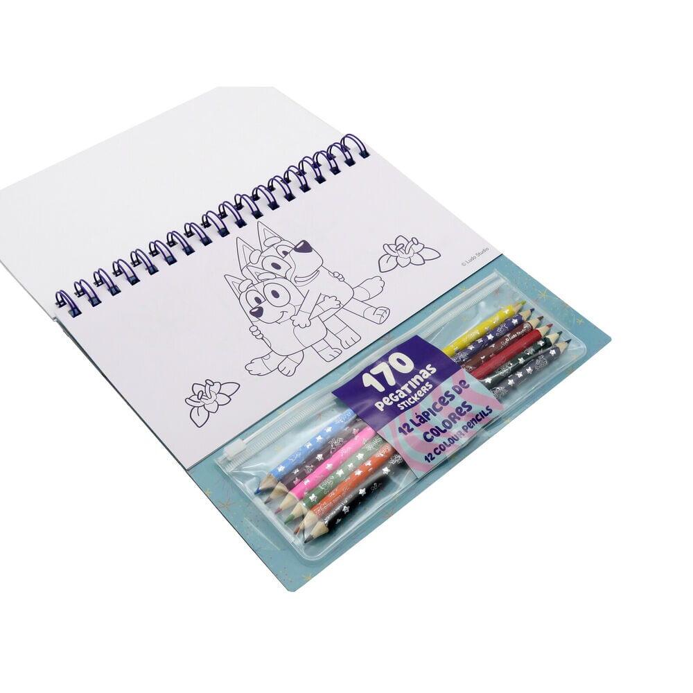 Conjunto de colorir infantil Bluey com 170 adesivos e lápis multicoloridos. 2/4