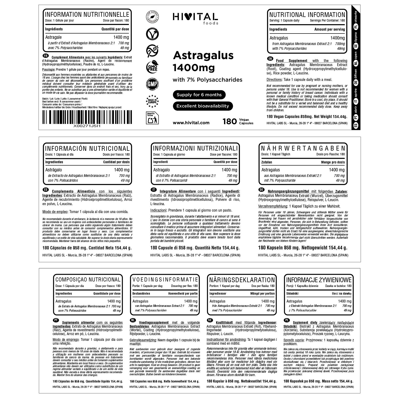 Astrágalo 1400 mg | 180 cápsulas veganas 2/2