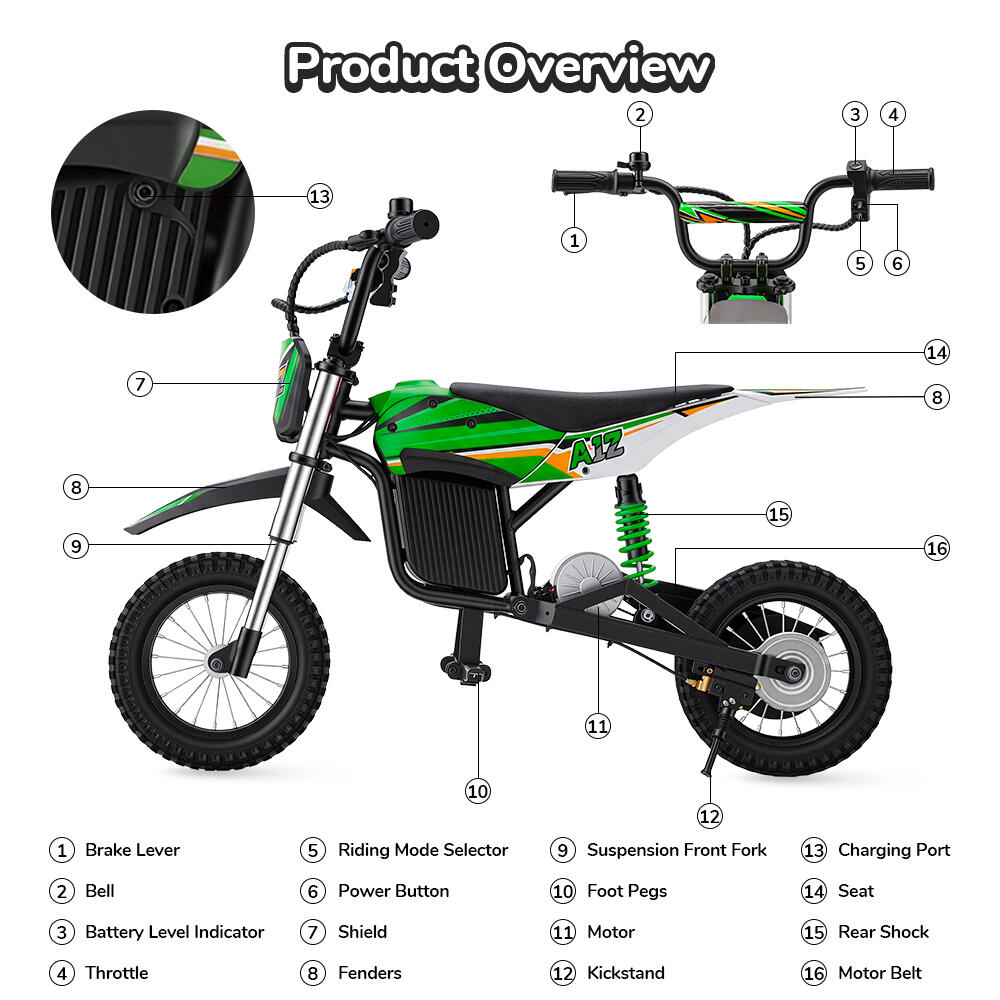 iScooter A12 elektrische crossmotor voor kinderen, 12 inch luchtbanden 7/7