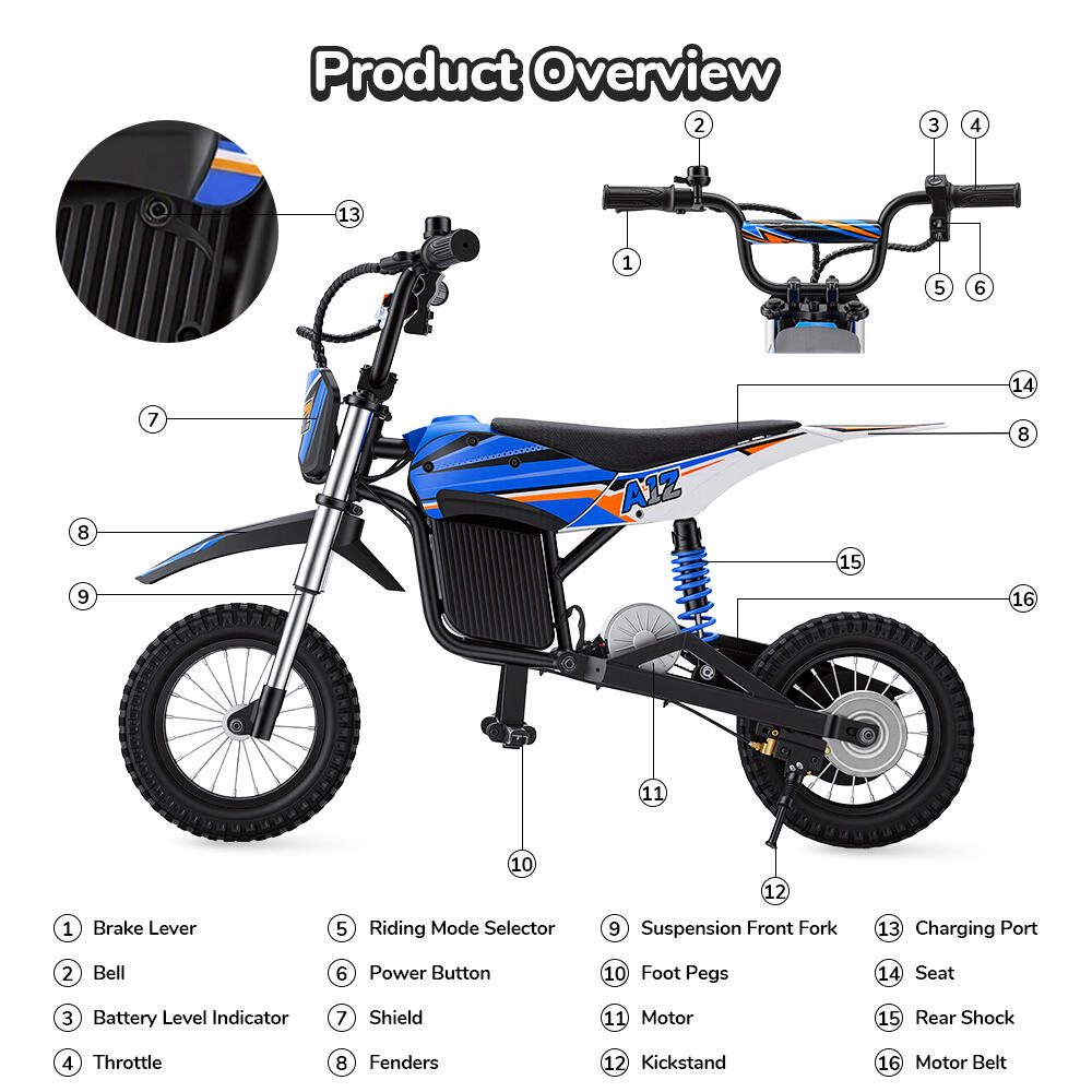 iScooter A12 elektrische crossmotor voor kinderen, 12 inch luchtbanden 7/7