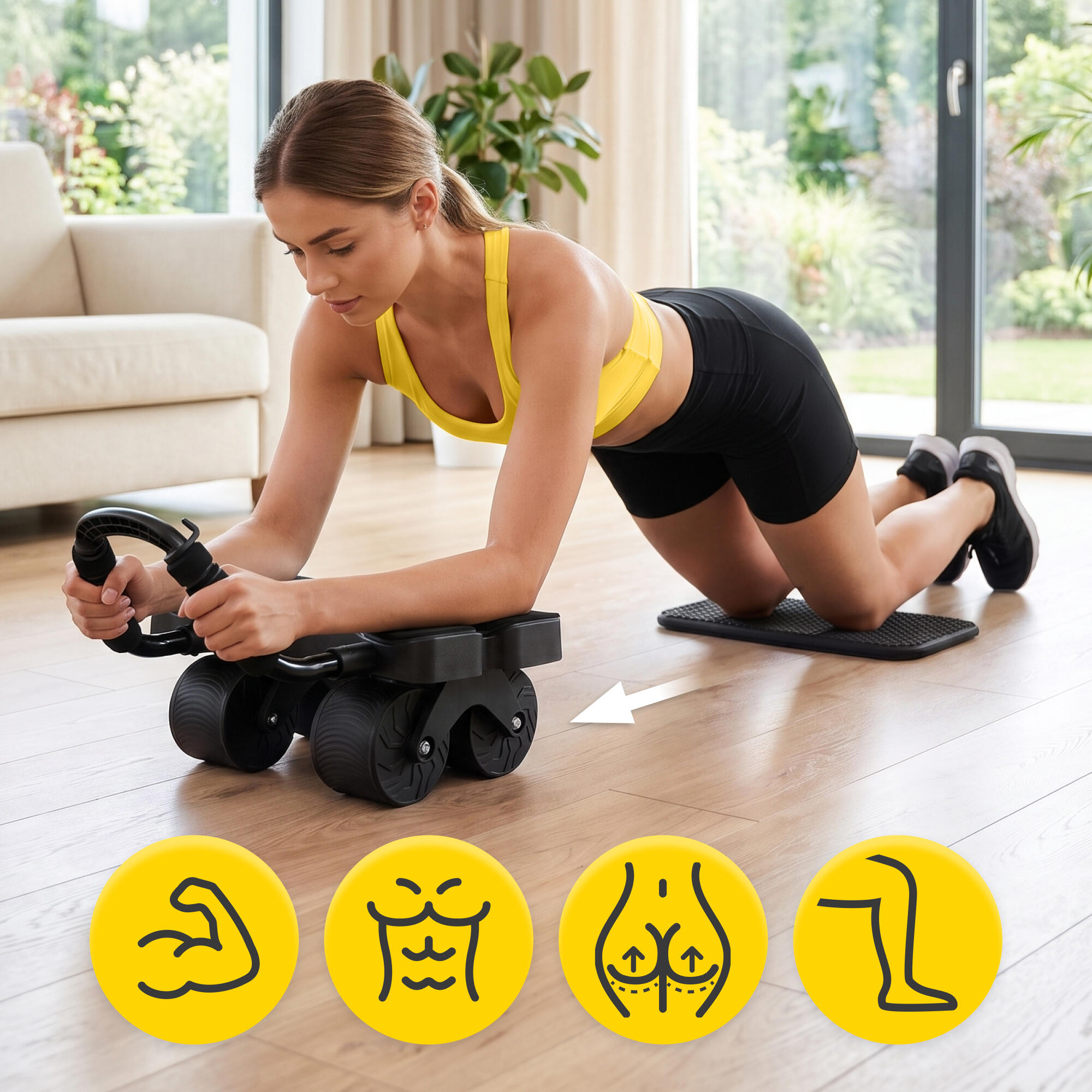 Kółko do ćwiczeń mieśni brzucha Ab Wheel 4FIZJO ELITE wałek podwójny 3/7