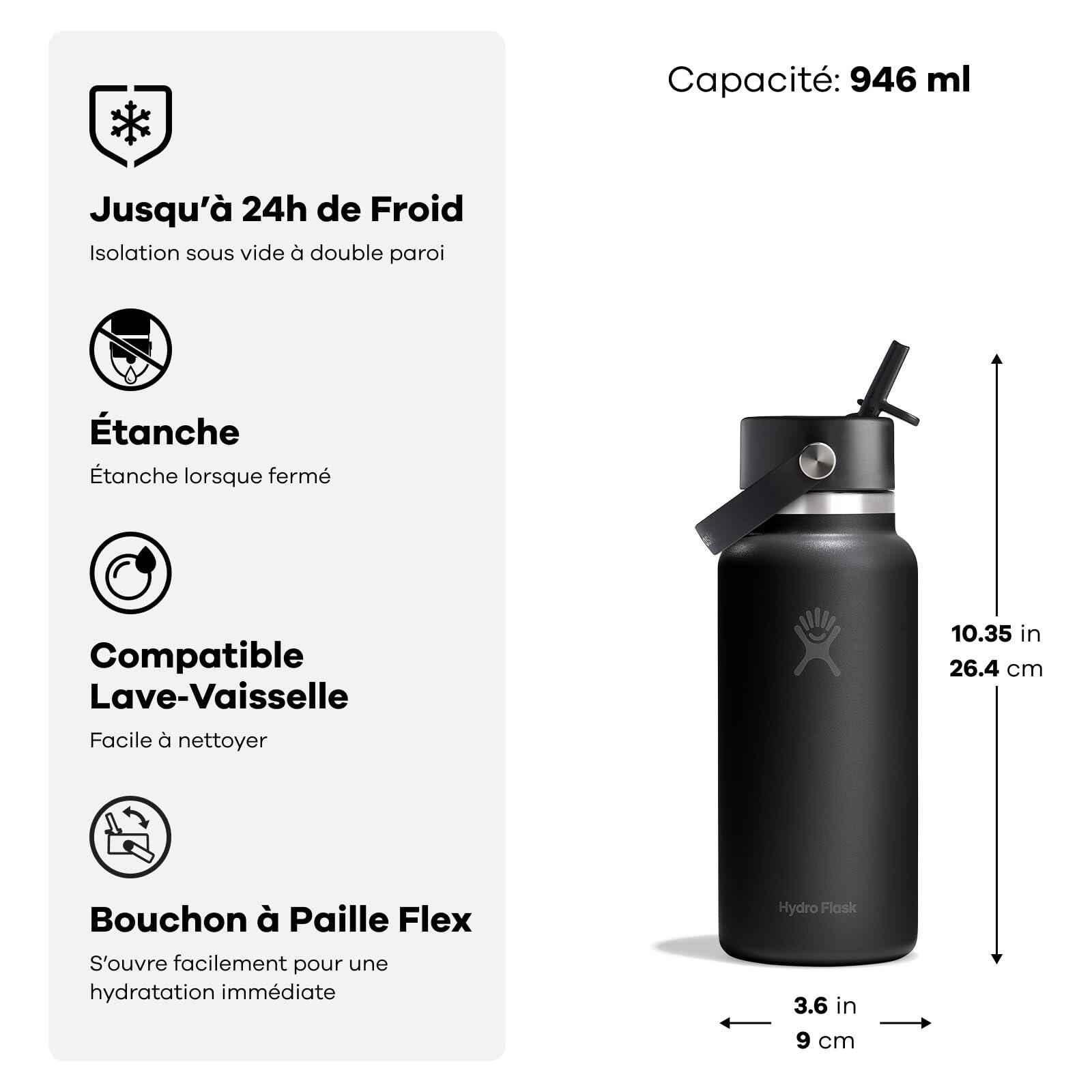 Wide Flex Straw Cap 946 ml (32 oz) Bouteille – Acier inoxydable, paille 3/7