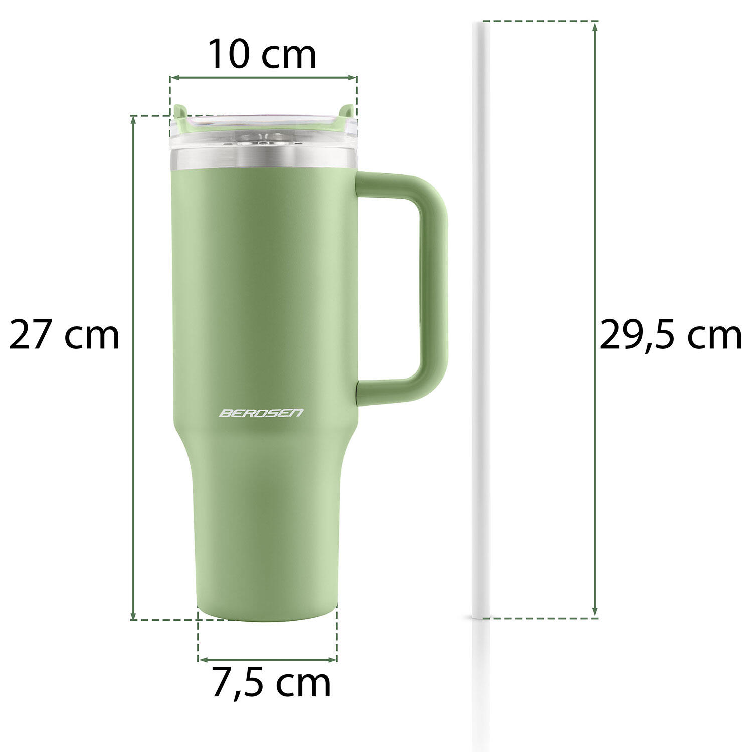 Kubek termiczny Berdsen zielony 1180ml stal nierdzewna + zestaw słomek 12/12