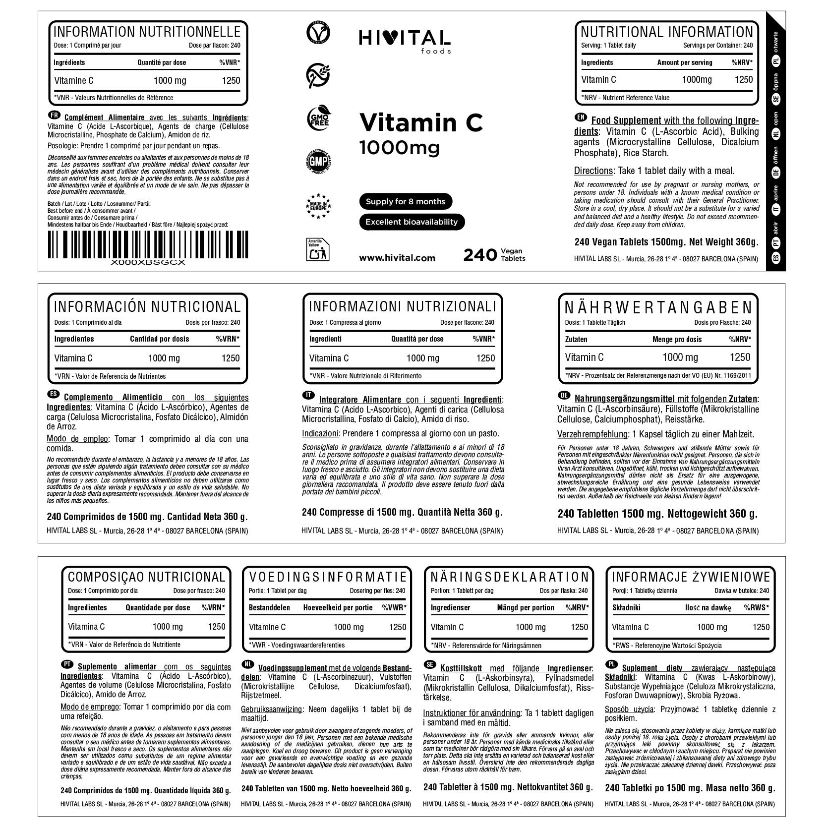 Vitamina C 1000 mg | 240 comprimidos veganos 2/2