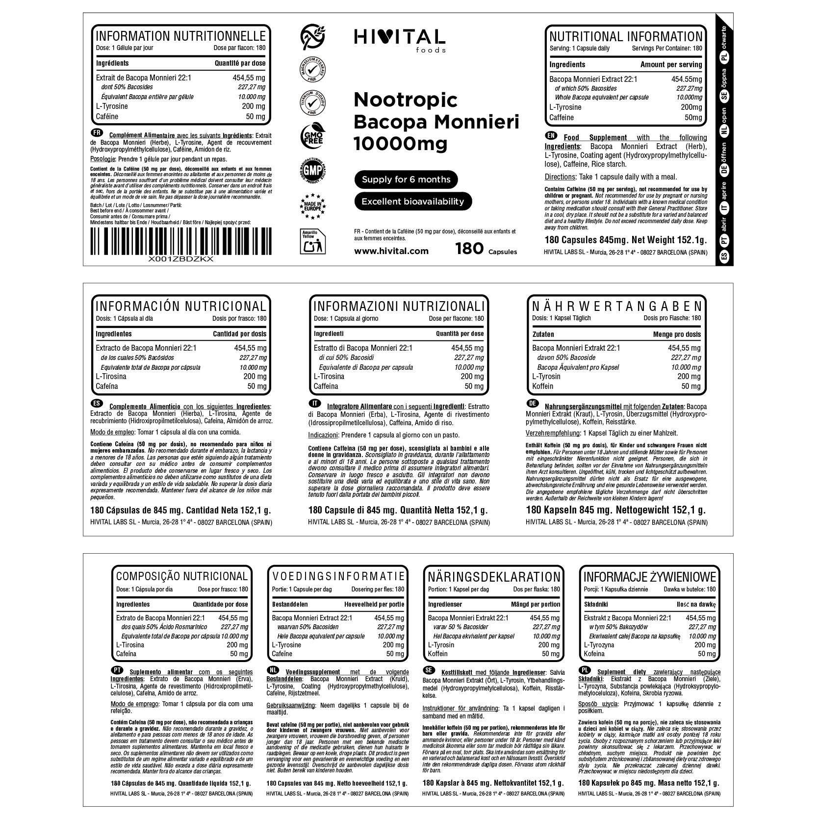 Nootrópico Bacopa Monnieri 10000 mg | 180 cápsulas 2/2