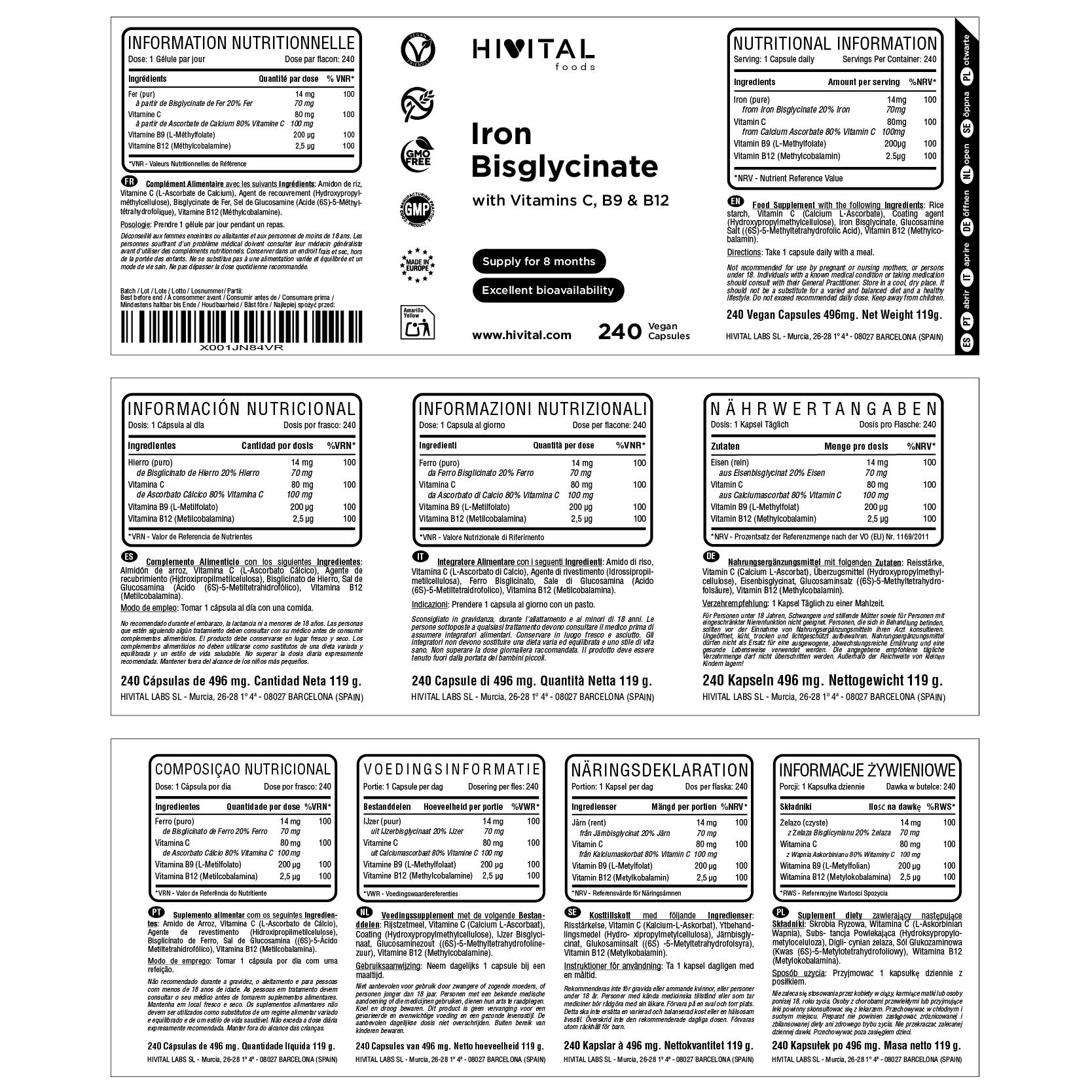 IJzer met vitamine C, B12 en foliumzuur | 240 veganistische capsules 2/2