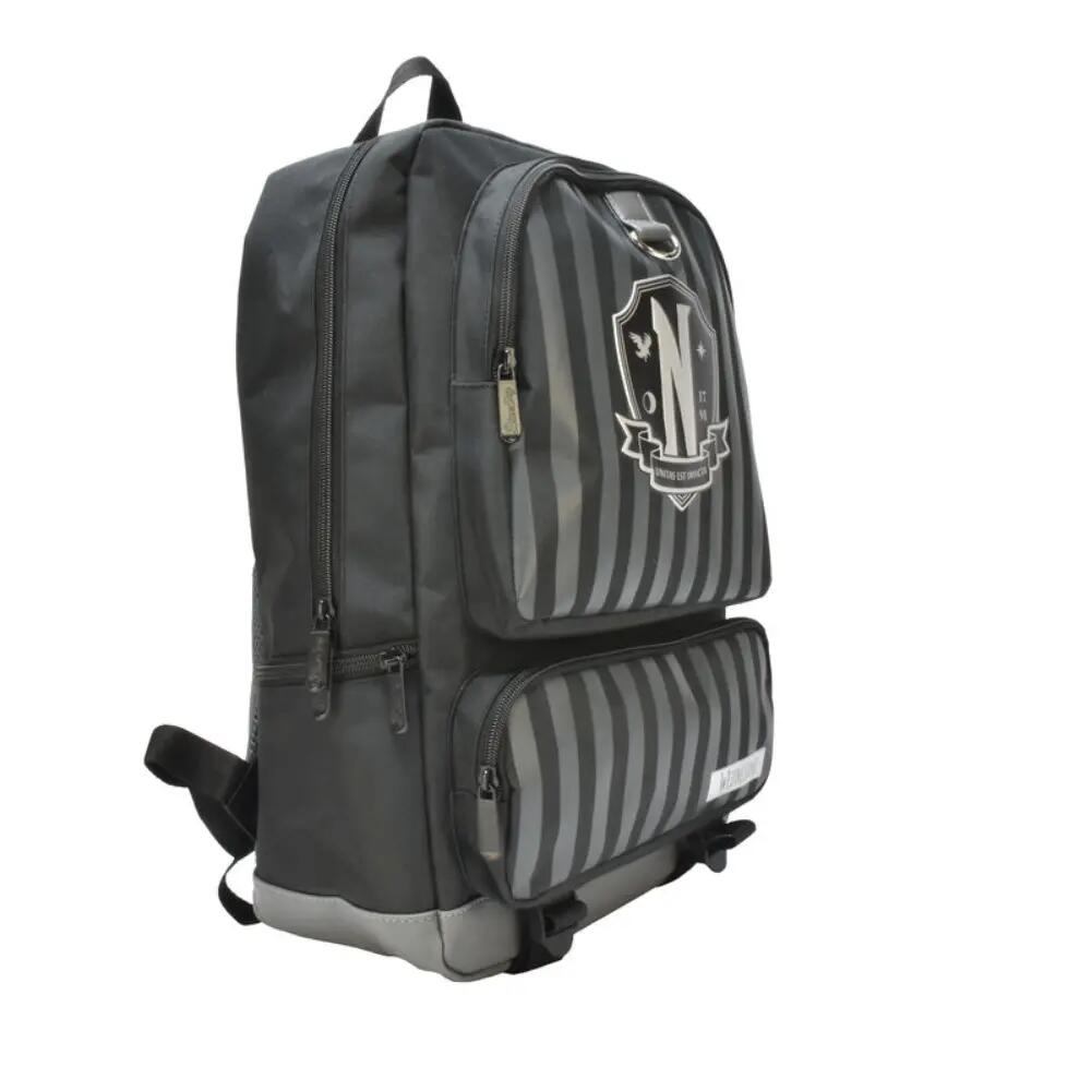 Mochila Wednesday Nevermore a Rayas Gris y Negro 2/3