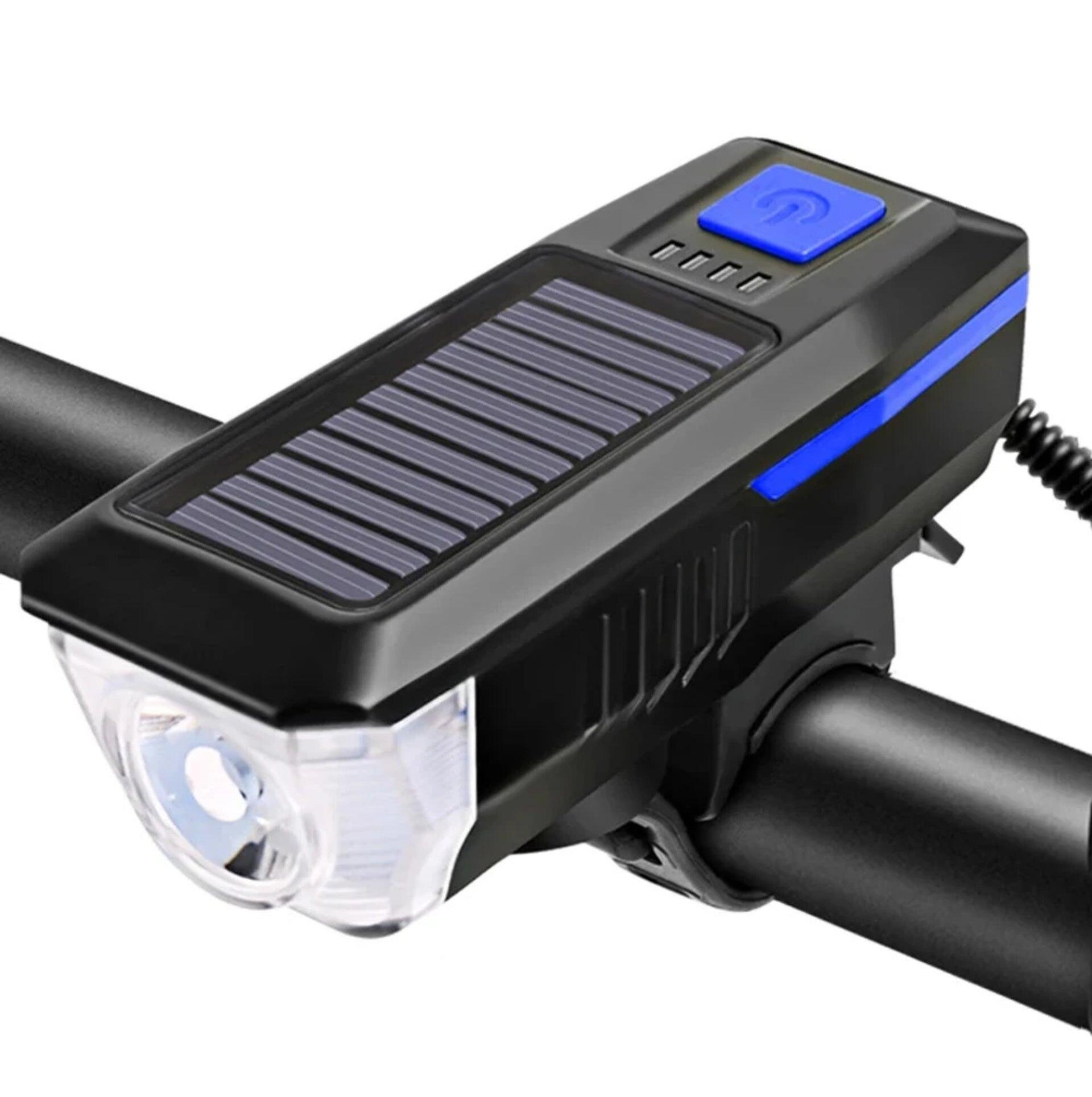 Przednia lampka rowerowa solarna i USB – 350 lumenów, klakson 120 dB 7/7