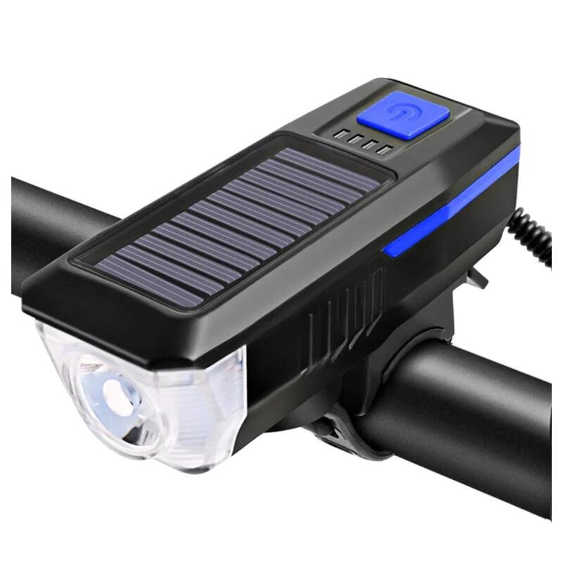 Far față bicicletă solar și USB reîncărcabil – 350 lumeni cu claxon